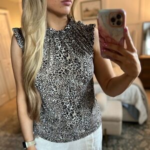 Adrianna Papell Black and White Leopard Blouse
